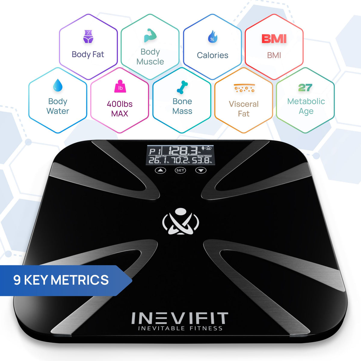 INEVIFIT Smart Body Fat Scale with Bluetooth and Free Tracking INEVIFIT APP  - White 