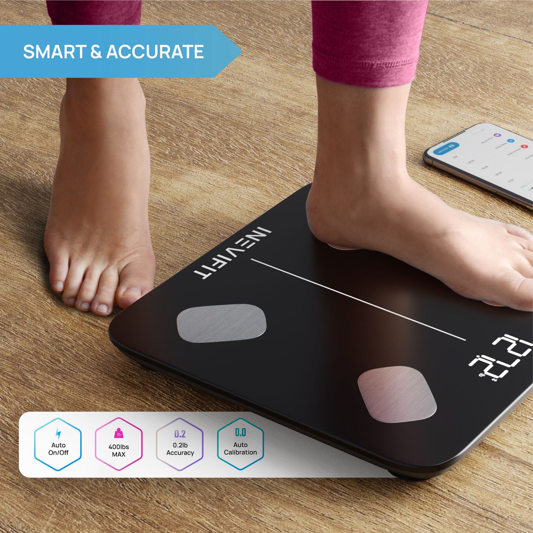 INEVIFIT Premium Bathroom Scale Highly Accurate Digital Bathroom Body Scale Precisely Measures Weight Up to 400 lbs